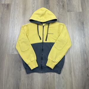 Benetton Hoodie Mens Medium Full Zip Sweatshirt Colorblock Pullover